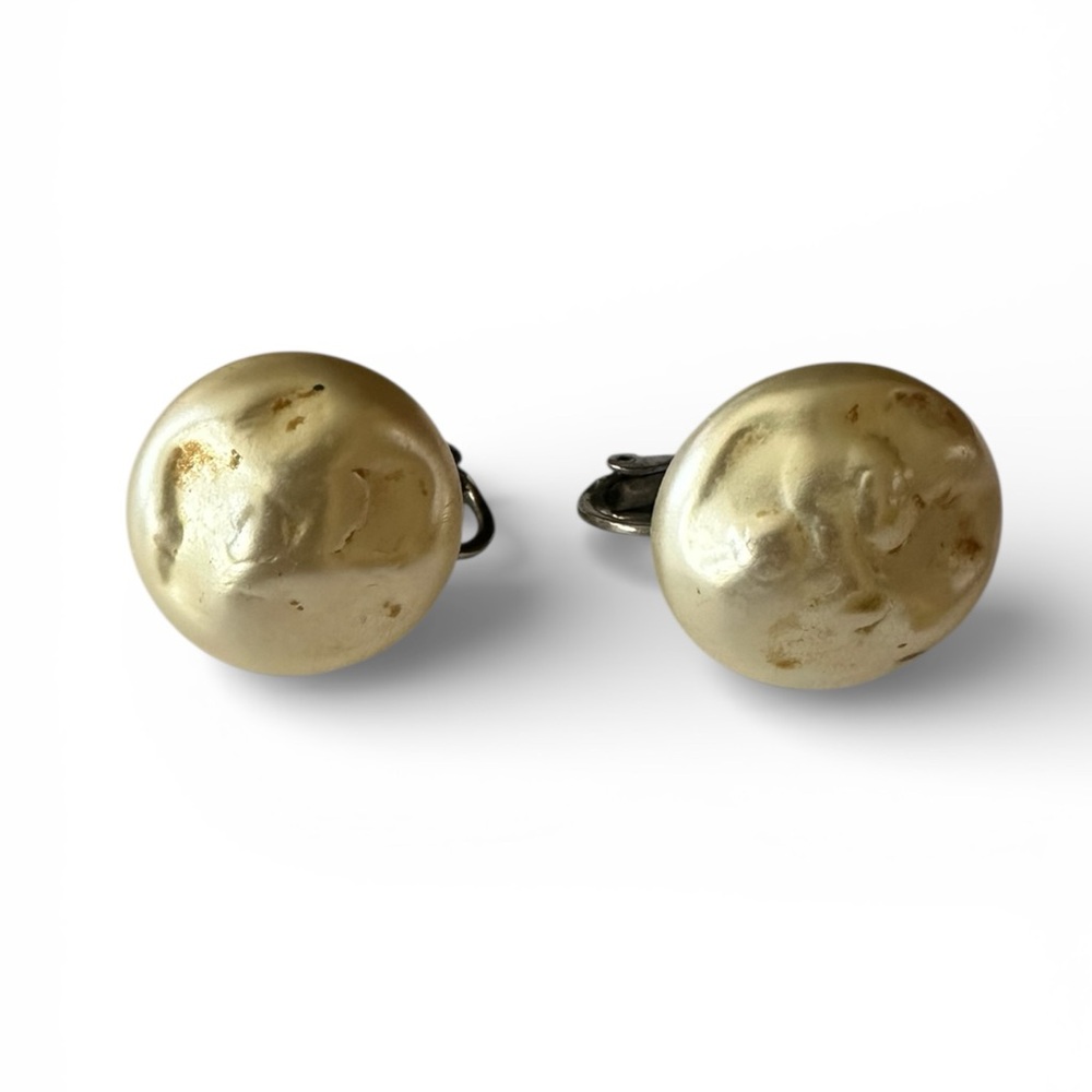 Elegant Gold-Tone Pearl Button Clip-On Closure Earrings